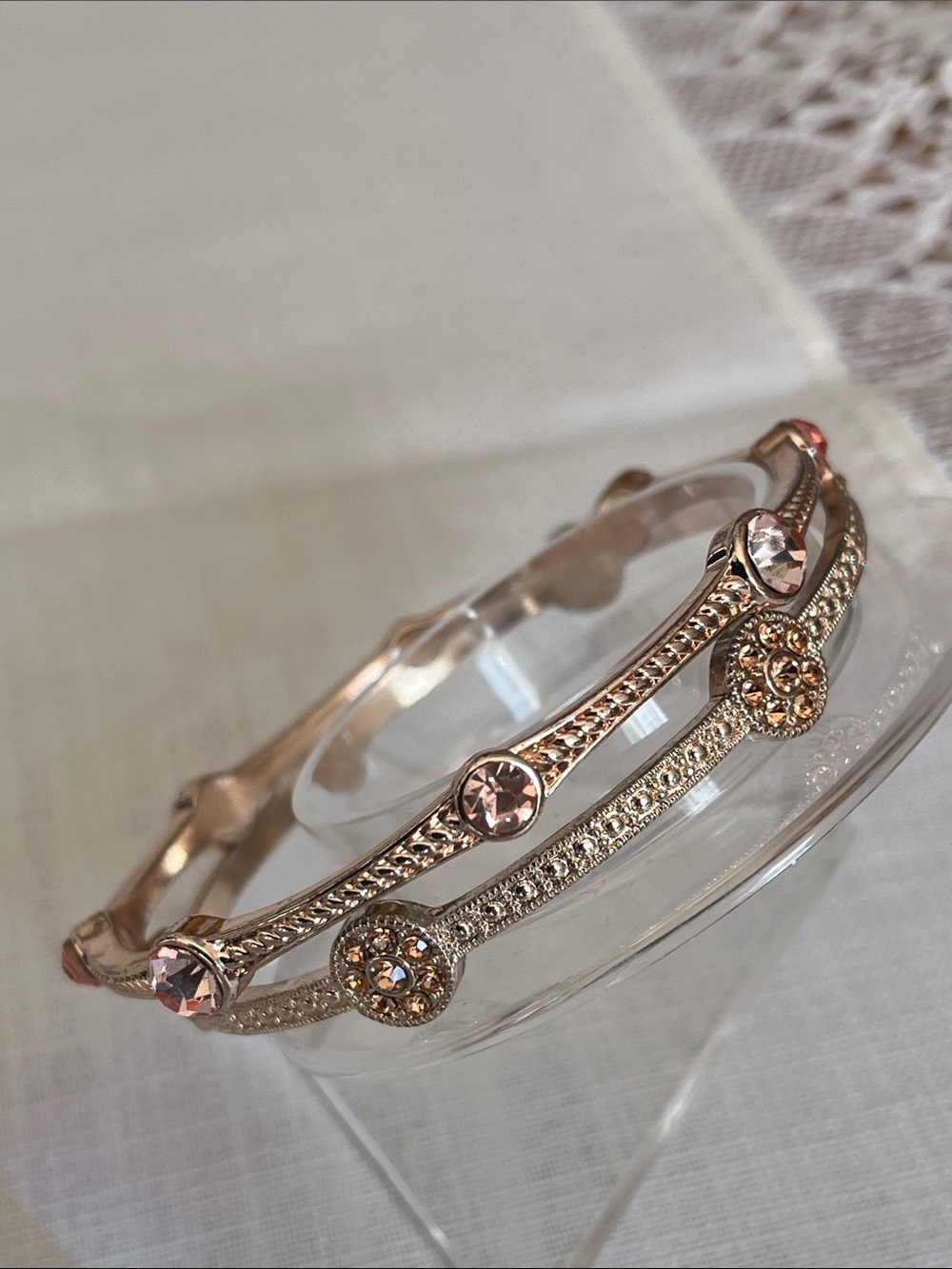 Duo Bangle Set In Rose Gold-Tone With Rhinestones - Picture 10 of 11